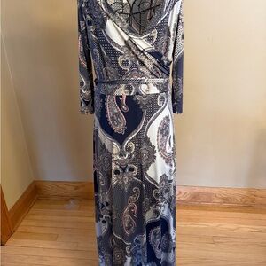 Tua for Anthropologie: Long Sleeve Paisley Dress - Navy and Cream